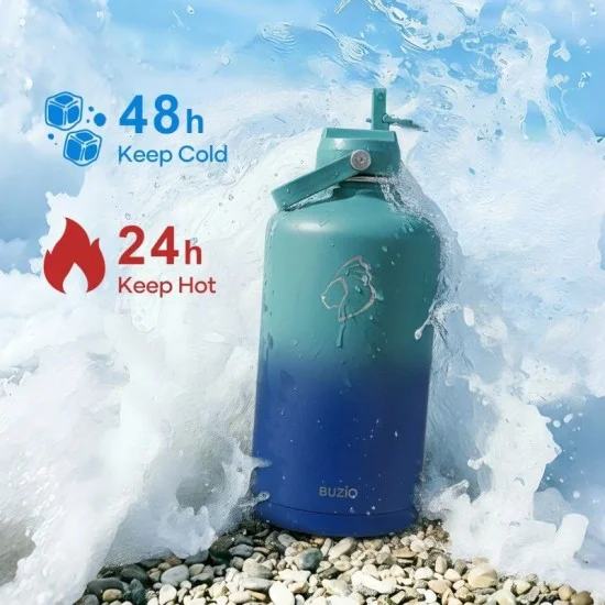 Buzio Duet Series Gallon Bottle with 2 Lids and Sleeve 3.8L - Cyan Blue
